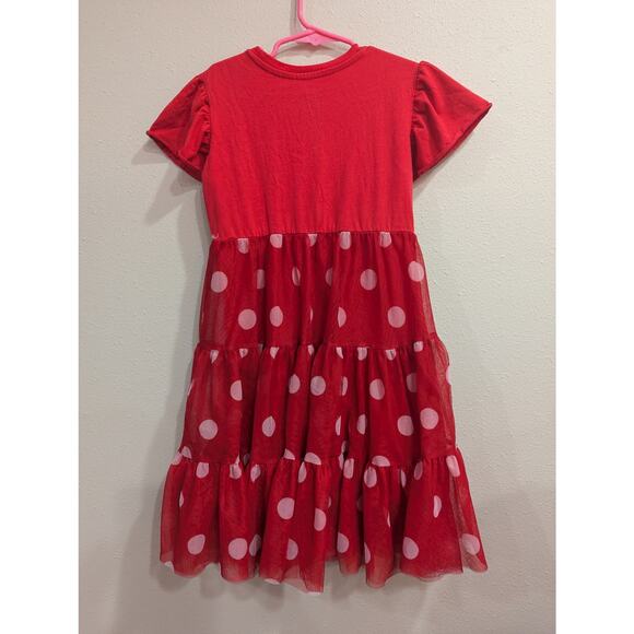 Disney Parks Official Minnie Mouse tiered midi red & white dot girls dress S/5 - Picture 4 of 8
